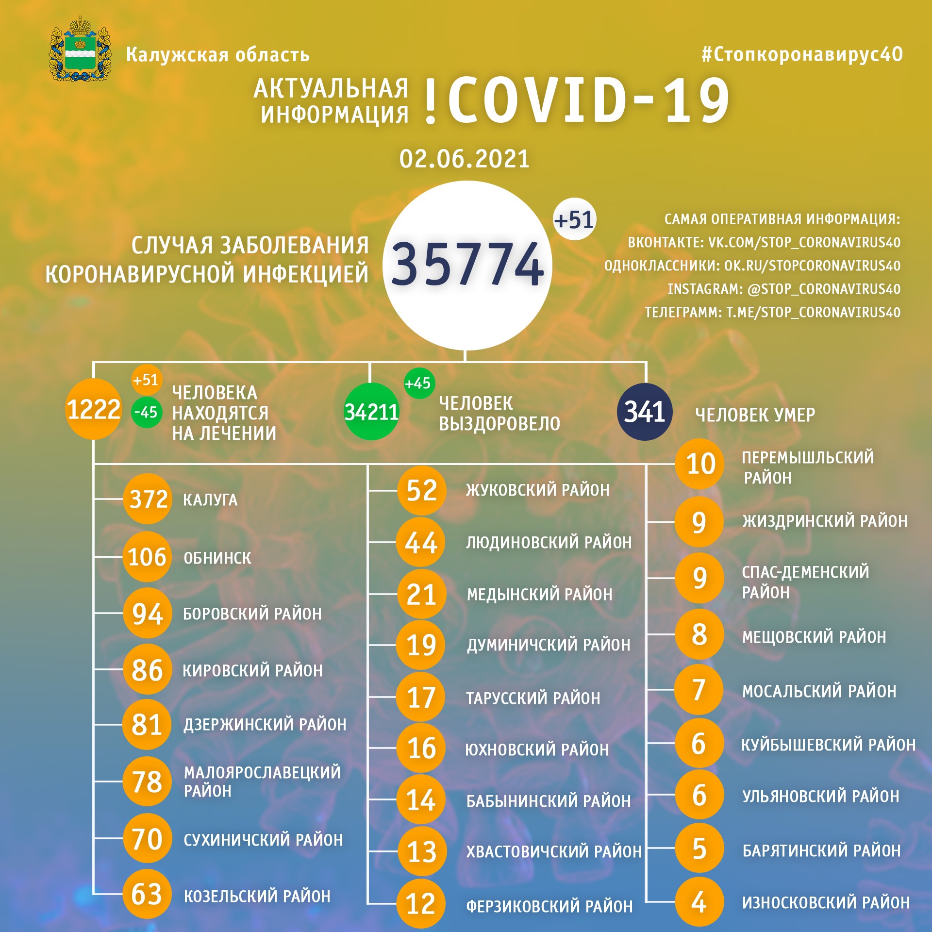 Официальная статистика по коронавирусу в Калужской области на 2 июня 2021 года.