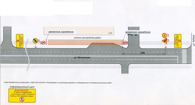 Схема перекрытия тротуара на улице Московской.