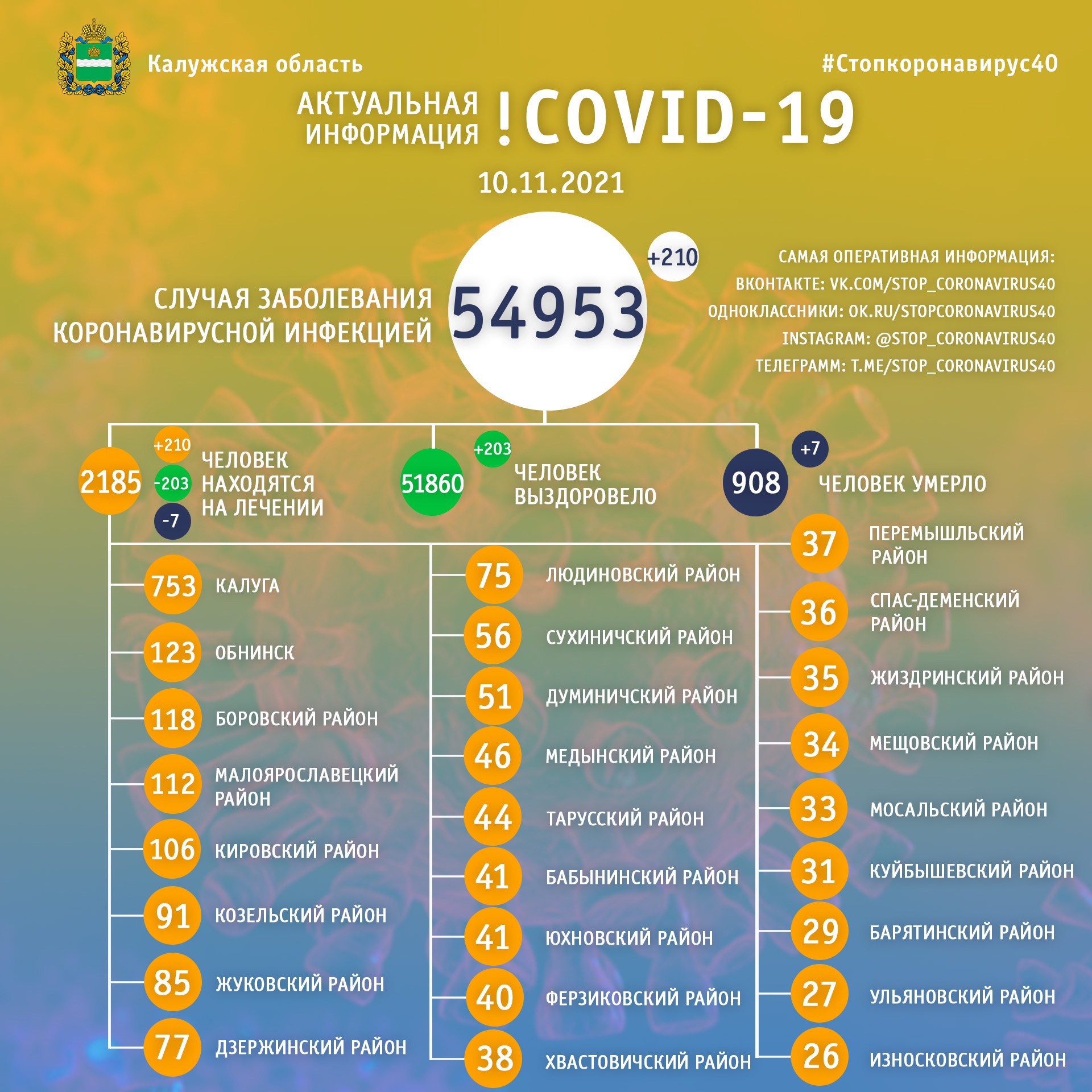 Официальная статистика по коронавирусу в Калужской области на 10 ноября 2021 года.