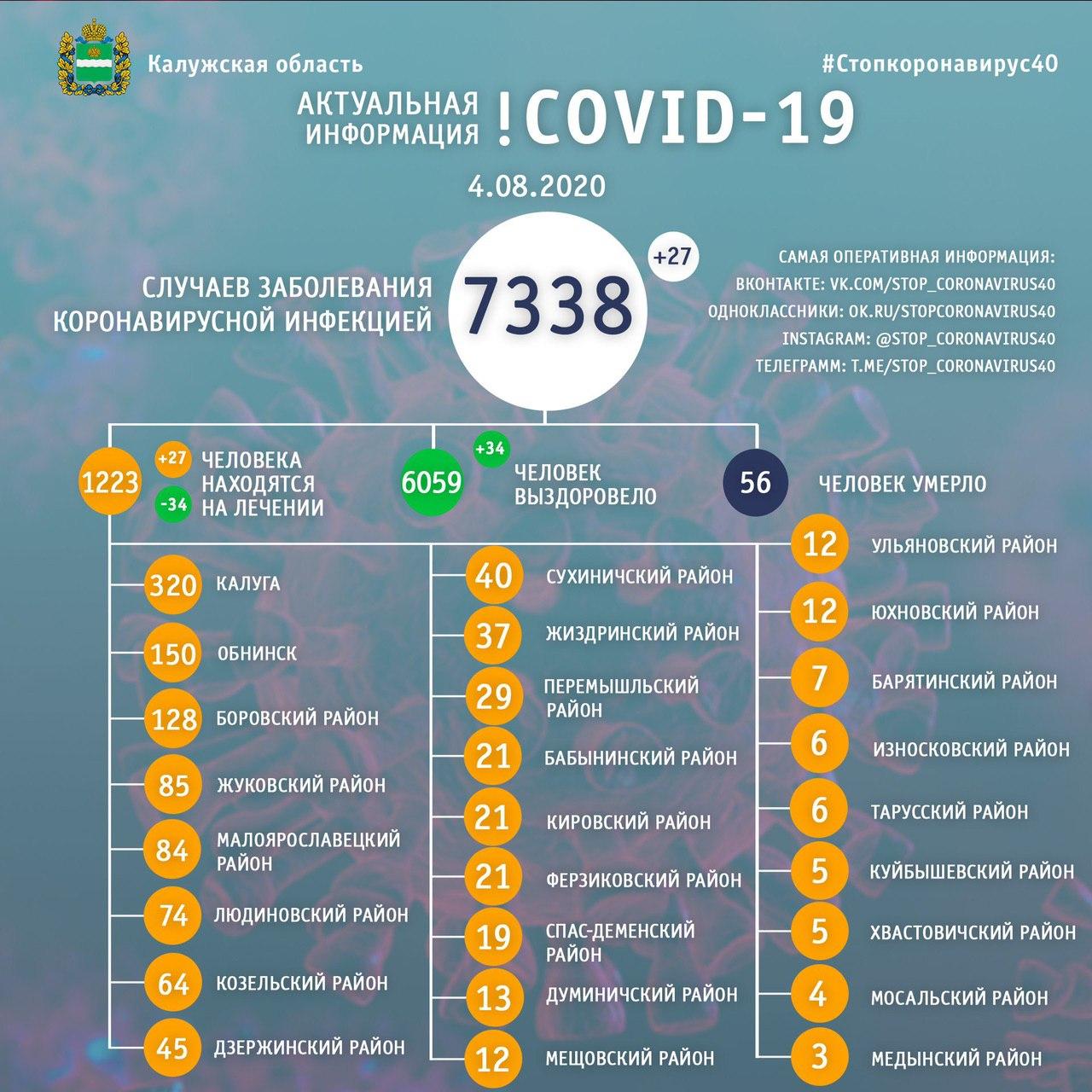 Коронавирус в Калужской области 4 августа 2020 года