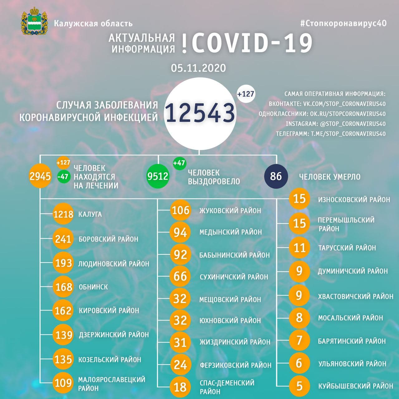 Официальные данные по коронавирусу в Калужской области на 5 ноября 2020 года.