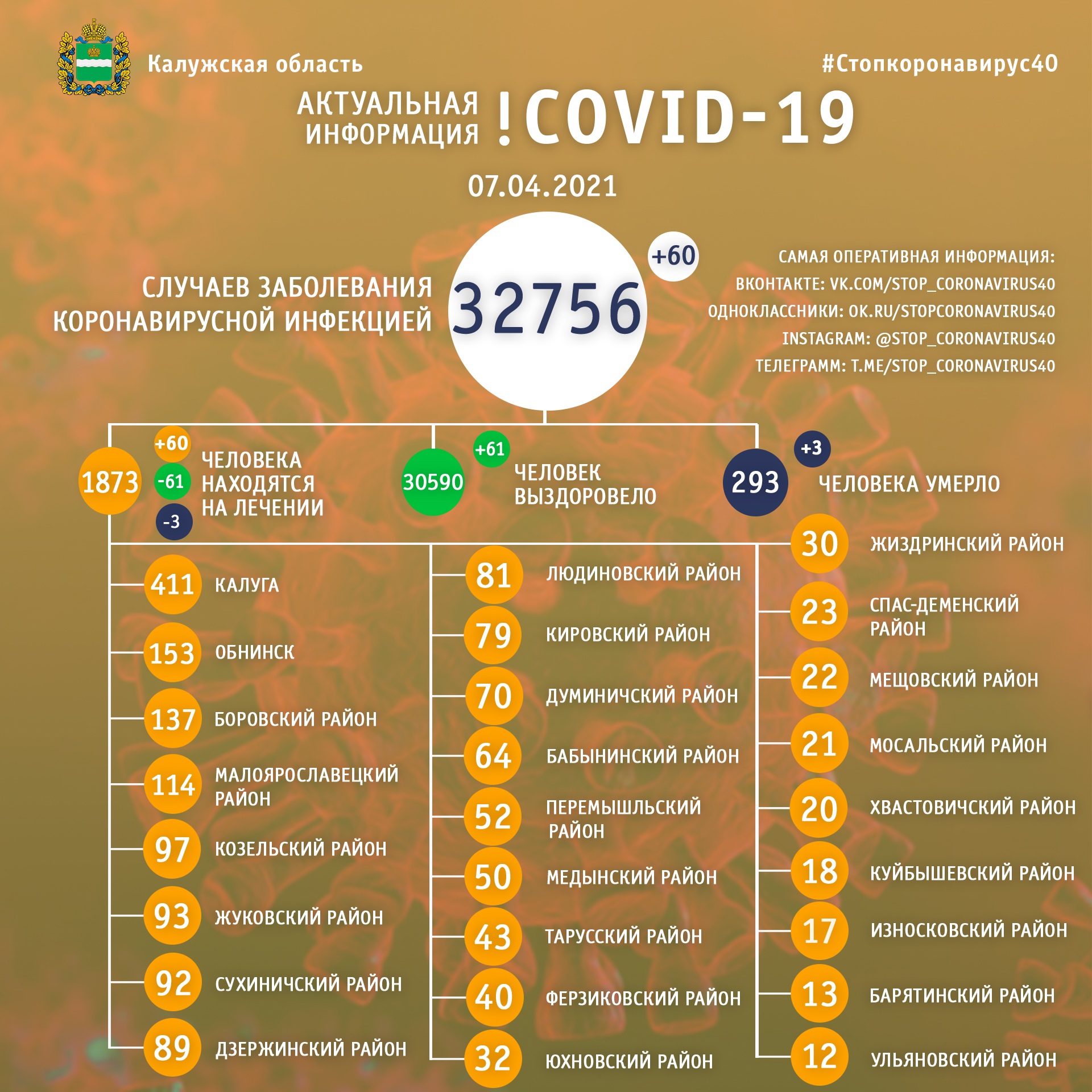 Официальная статистика по коронавирусу в Калужской области на 7 апреля 2021 года.