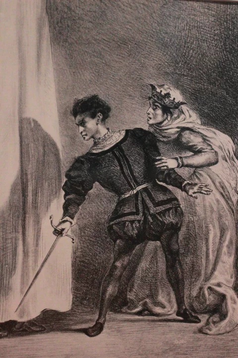 Убийство Полония (по трагедии Шекспира «Гамлет»). Работа Делакруа 1834 года. Литография 1913 года.