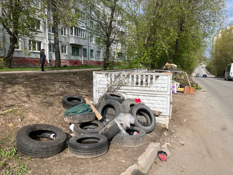 Местные жители говорят, что мусор из баков здесь убирают, а вот свалка шин, веток и мебели практически не исчезает.